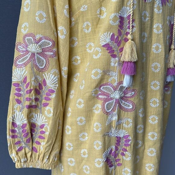 NWT Charter Club 100% Cotton Maxi Kaftan Swim Coverup Dress Yellow Pink White XS - Picture 9 of 15